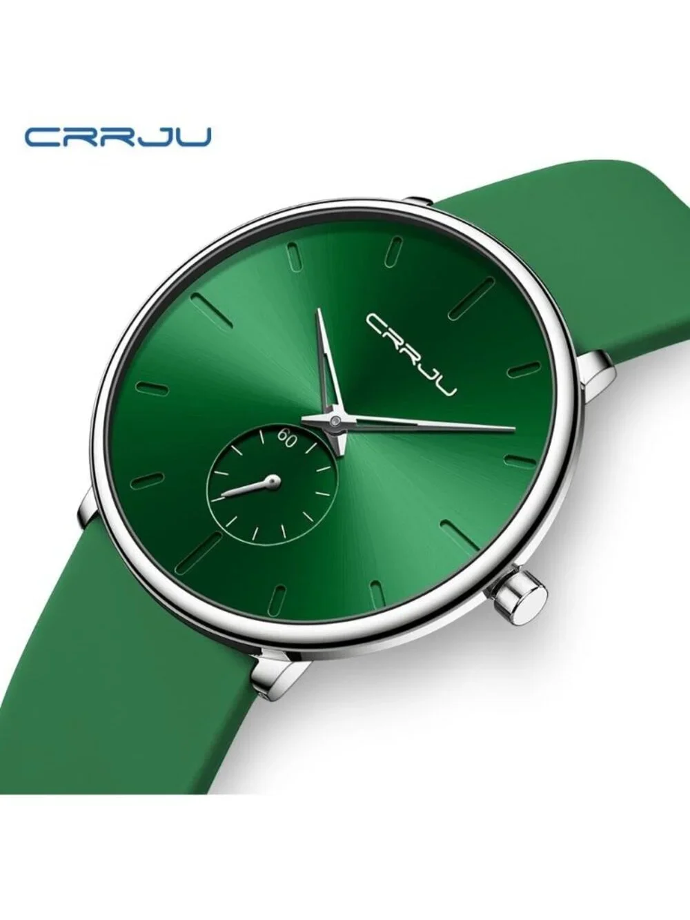 Crrju Men's Green Stylish Waterproof Quartz Unisex Ultra Silicone Band Watch